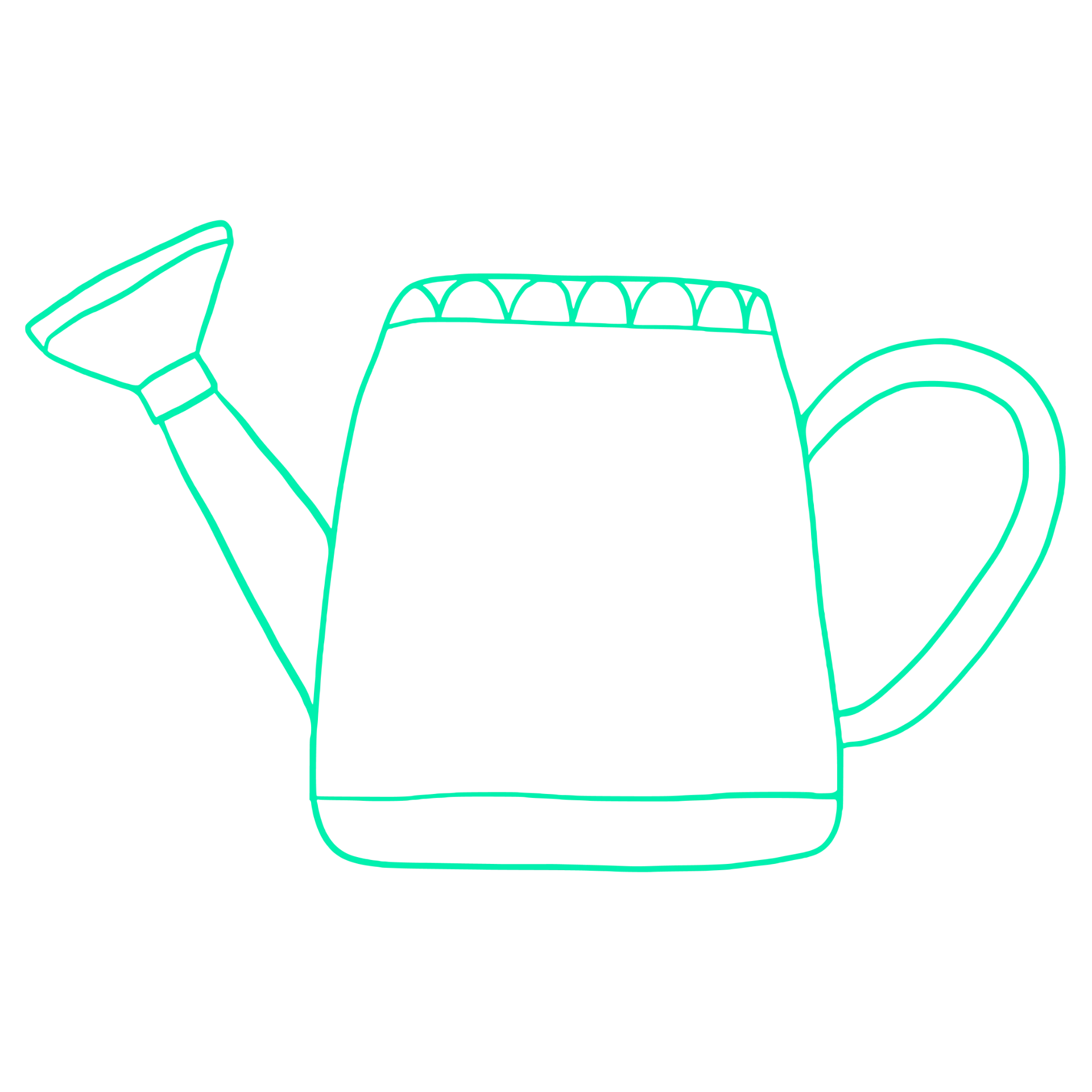 Hand-drawn illustration of a watering can
